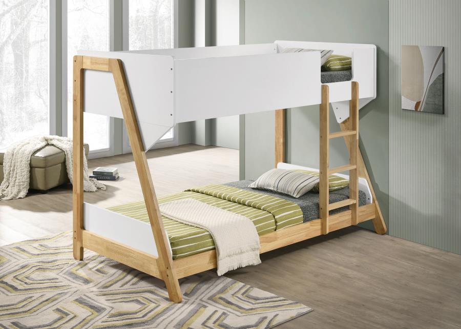 Wyatt Wood Twin Over Twin Bunk Bed White and Natural view 2