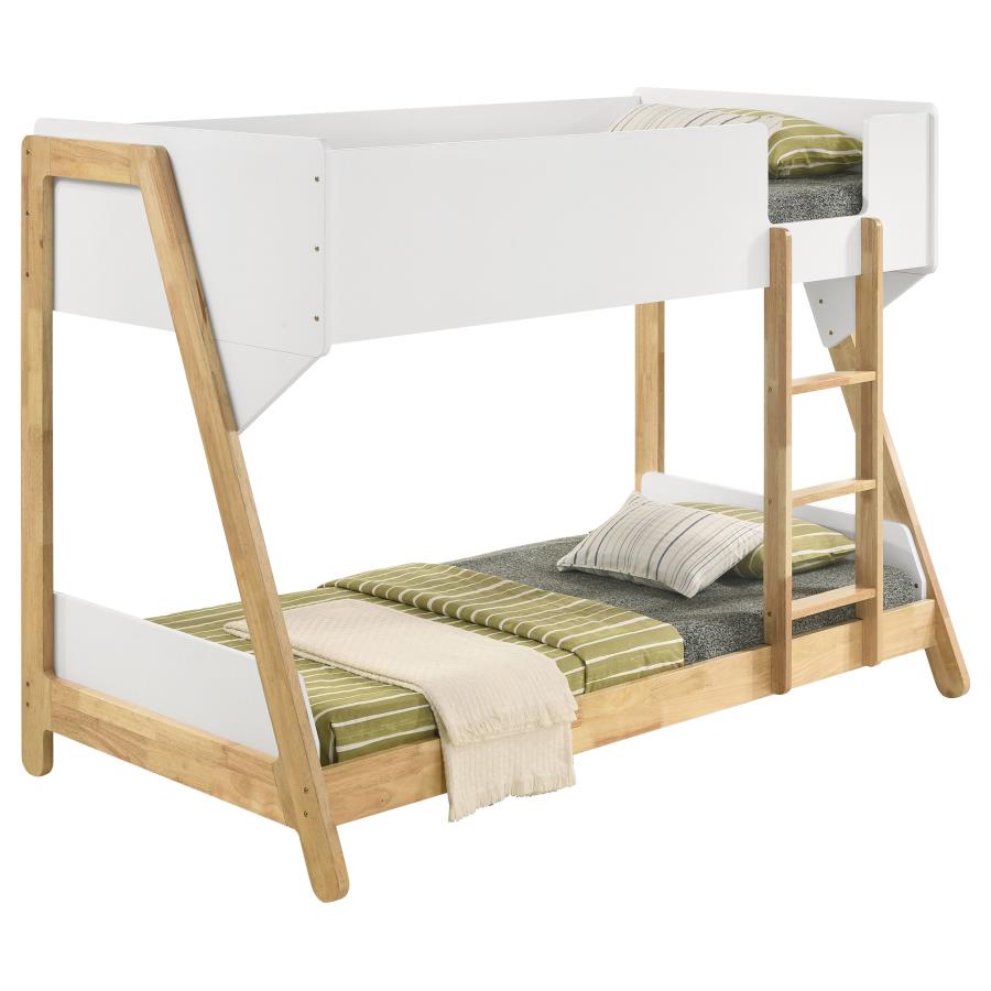 Wyatt Wood Twin Over Twin Bunk Bed White and Natural view 3