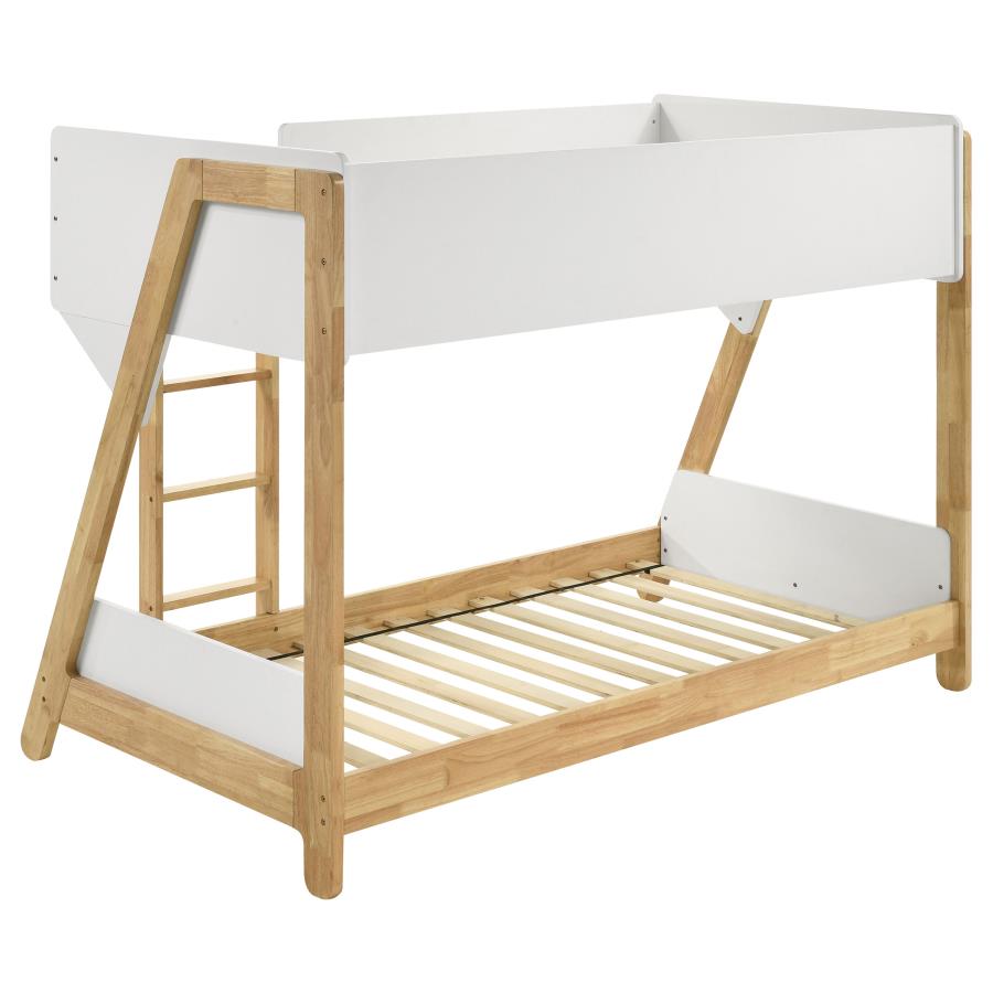 Wyatt Wood Twin Over Twin Bunk Bed White and Natural view 5