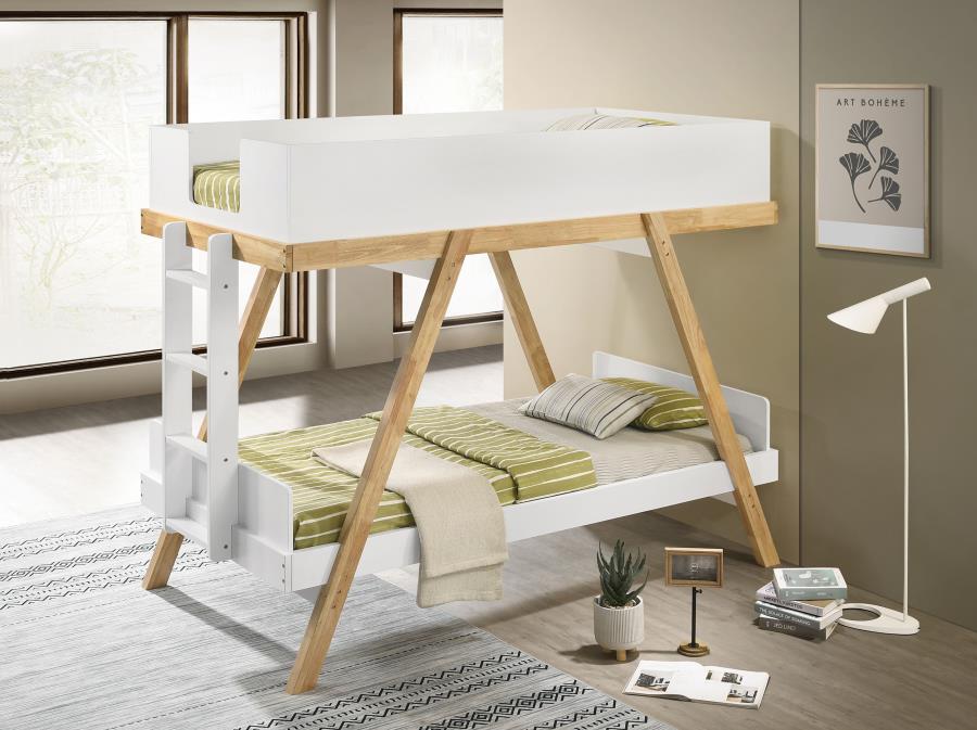 Frankie Wood Twin Over Twin Bunk Bed White and Natural view 2