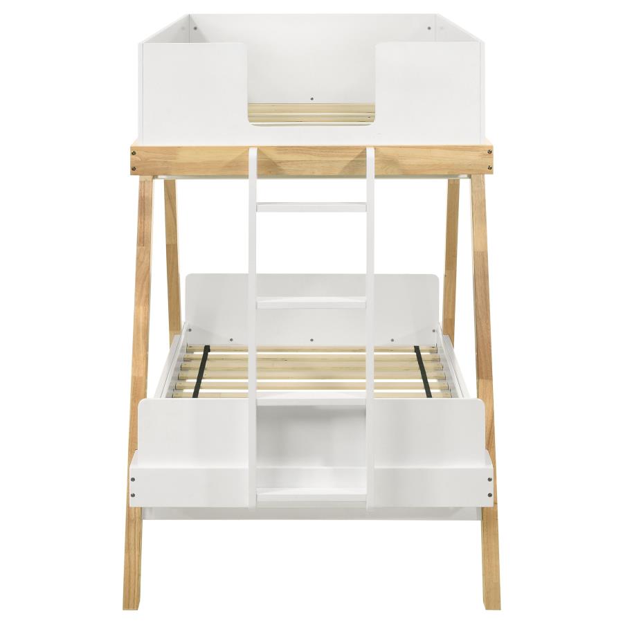 Frankie Wood Twin Over Twin Bunk Bed White and Natural view 4