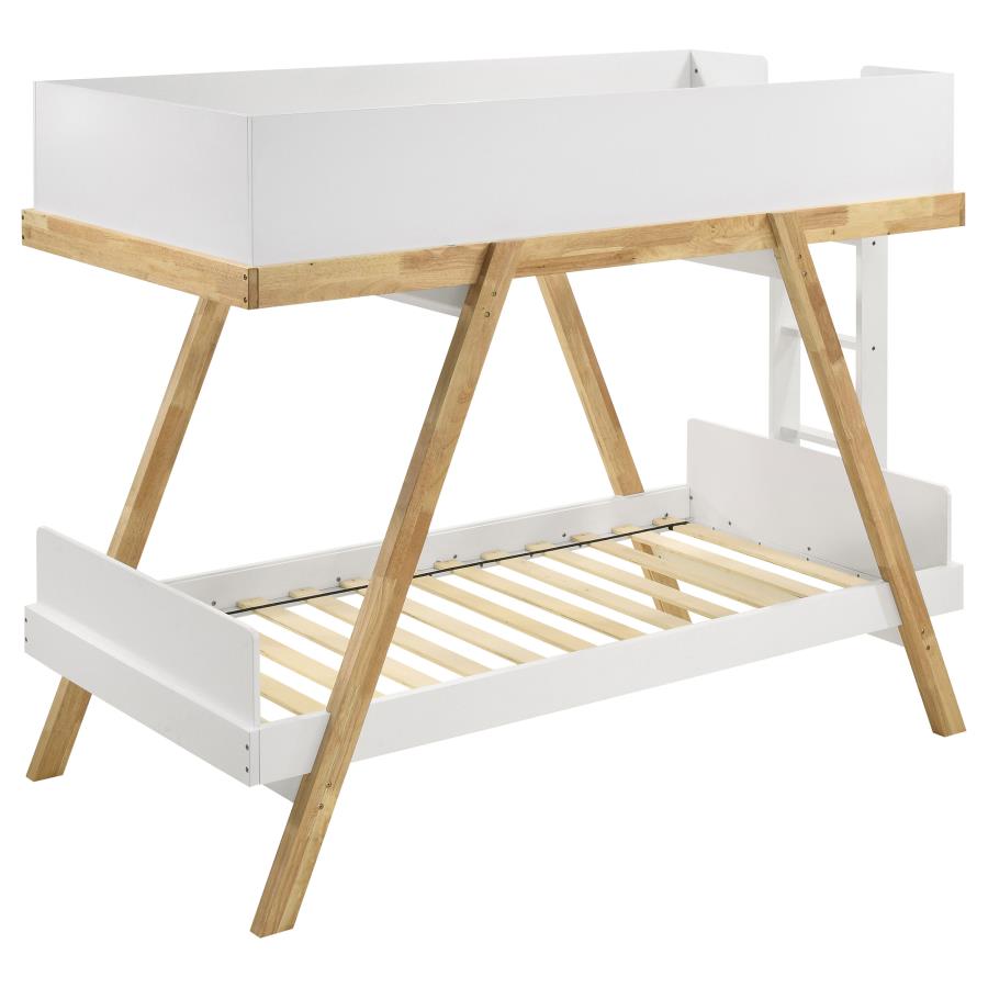 Frankie Wood Twin Over Twin Bunk Bed White and Natural view 5