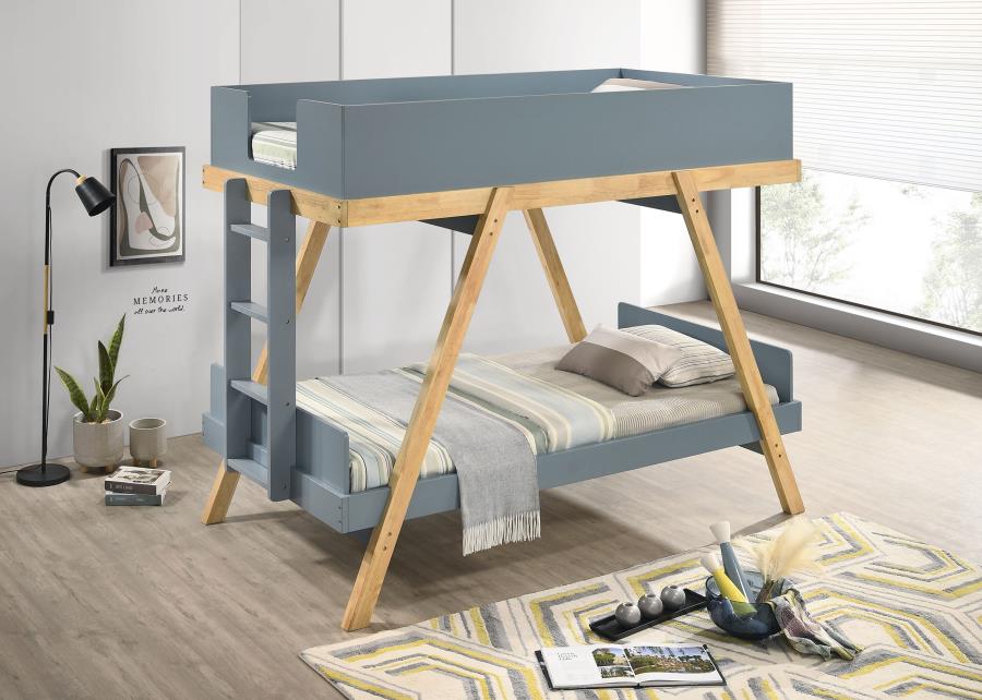 Frankie Wood Twin Over Twin Bunk Bed Blue and Natural view 2