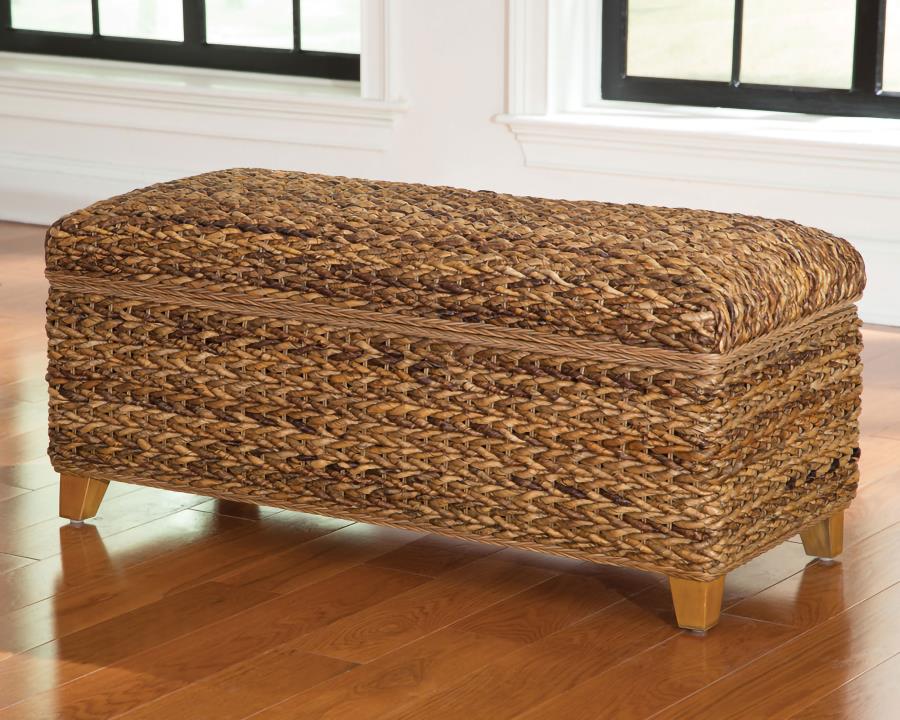 Laughton Hand-Woven Banana Leaf Storage Bench Amber view 2