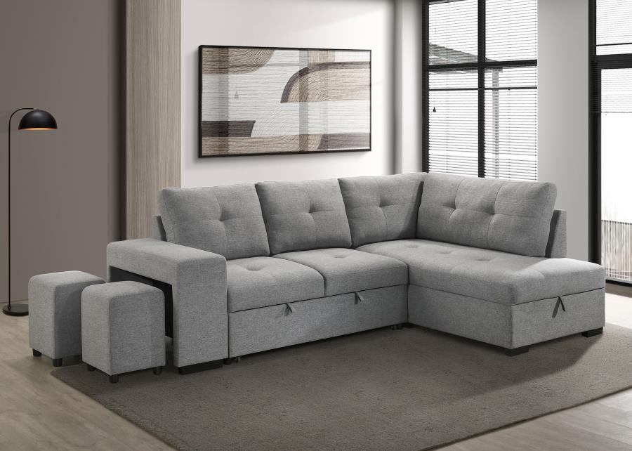 Roanne Fabric Upholstered Sleeper Sectional Sofa Grey view 2