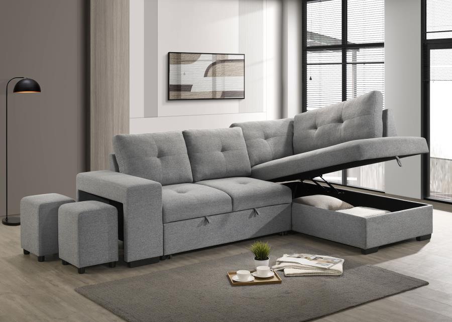 Roanne Fabric Upholstered Sleeper Sectional Sofa Grey view 3