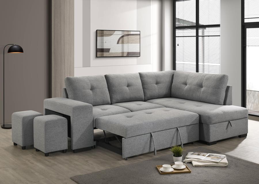 Roanne Fabric Upholstered Sleeper Sectional Sofa Grey view 4