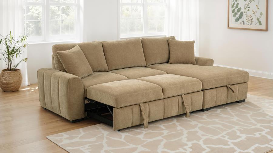 Pastrana Upholstered Sleeper Sectional Sofa RAF Chaise Camel view 3