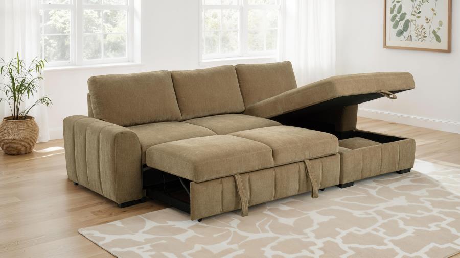 Pastrana Upholstered Sleeper Sectional Sofa RAF Chaise Camel view 4