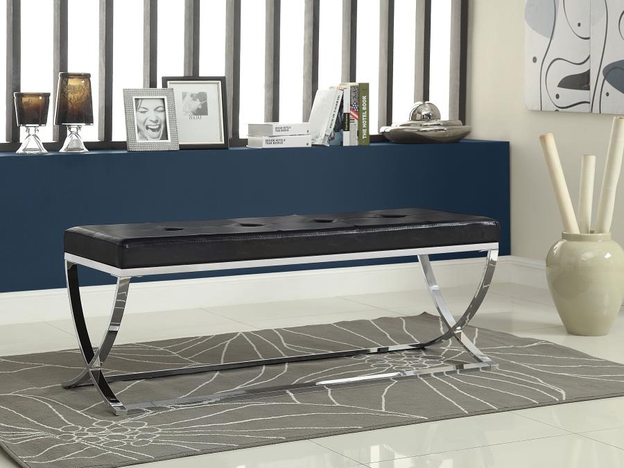 Walton Leatherette Upholstered Tufted Accent Bench Black view 2