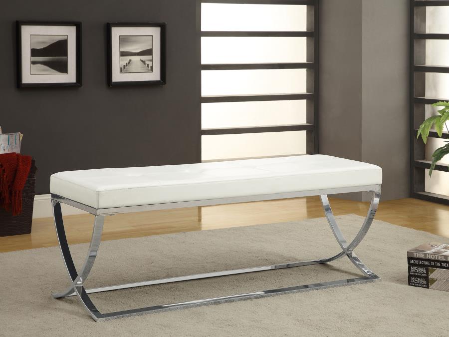Walton Leatherette Upholstered Tufted Accent Bench White view 2