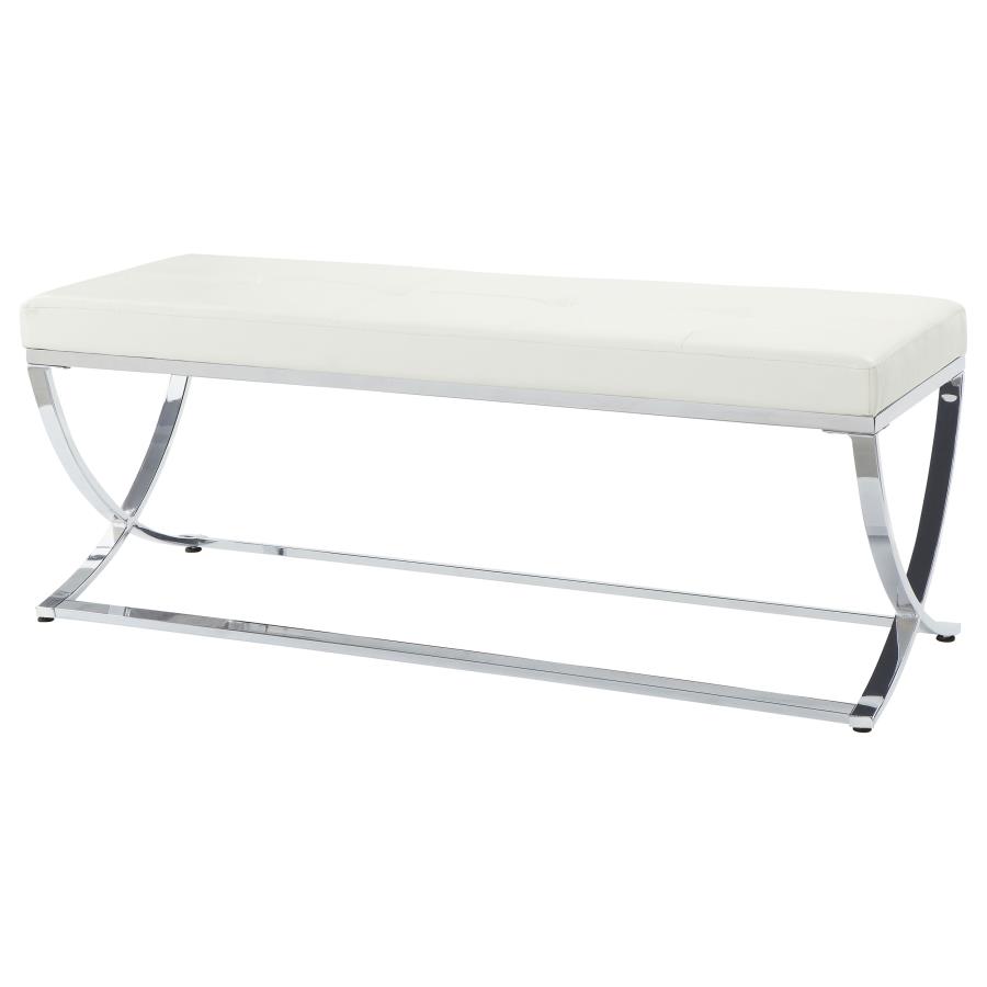Walton Leatherette Upholstered Tufted Accent Bench White view 3