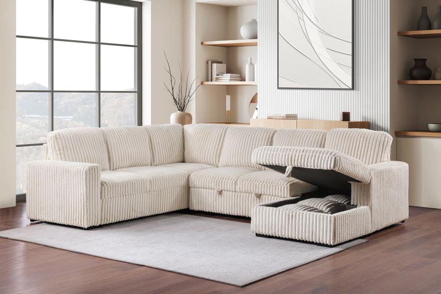 Devonshire Sleeper Sectional Sofa Storage Chaise Camel view 3