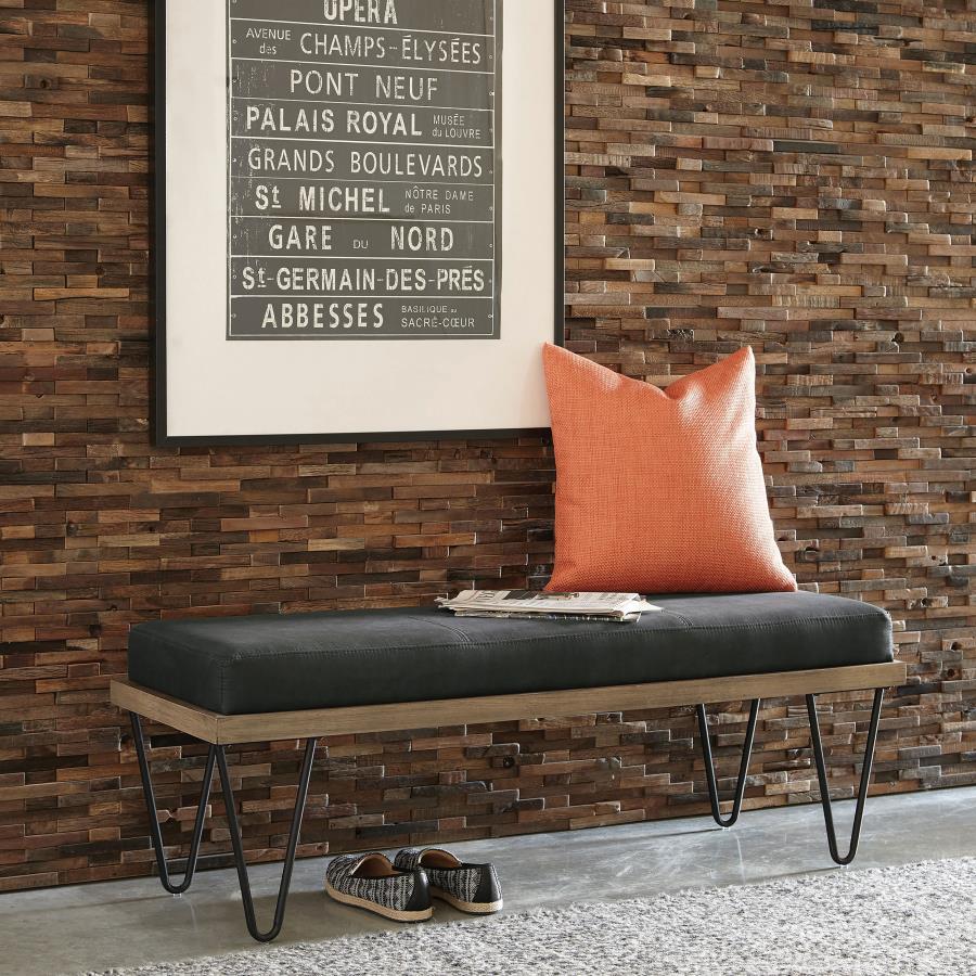 Chad Denim Upholstered Accent Bench Dark Blue view 2