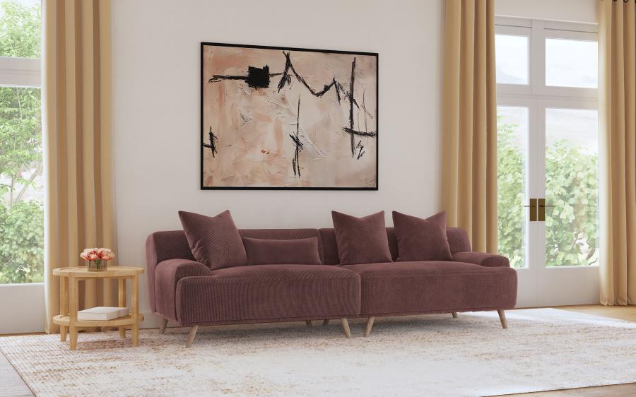 Elizabeth Corduroy Upholstered Extra Long Sofa Wine Red view 2