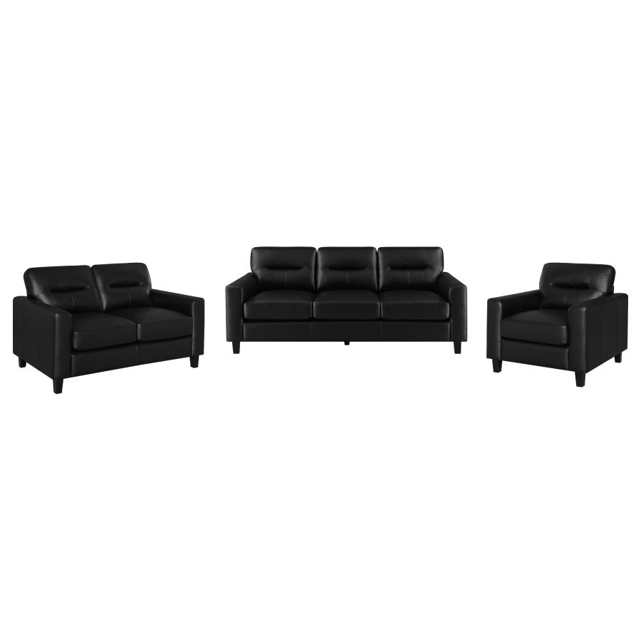 Scotland 3-piece Faux Leather Upholstered Sofa Set Black view 2
