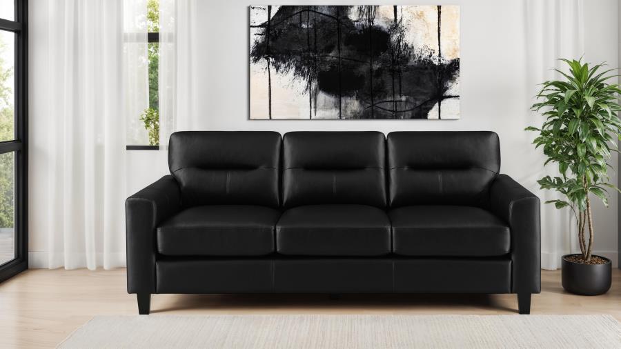 Scotland Faux Leather Upholstered Track Arm Sofa Black view 2