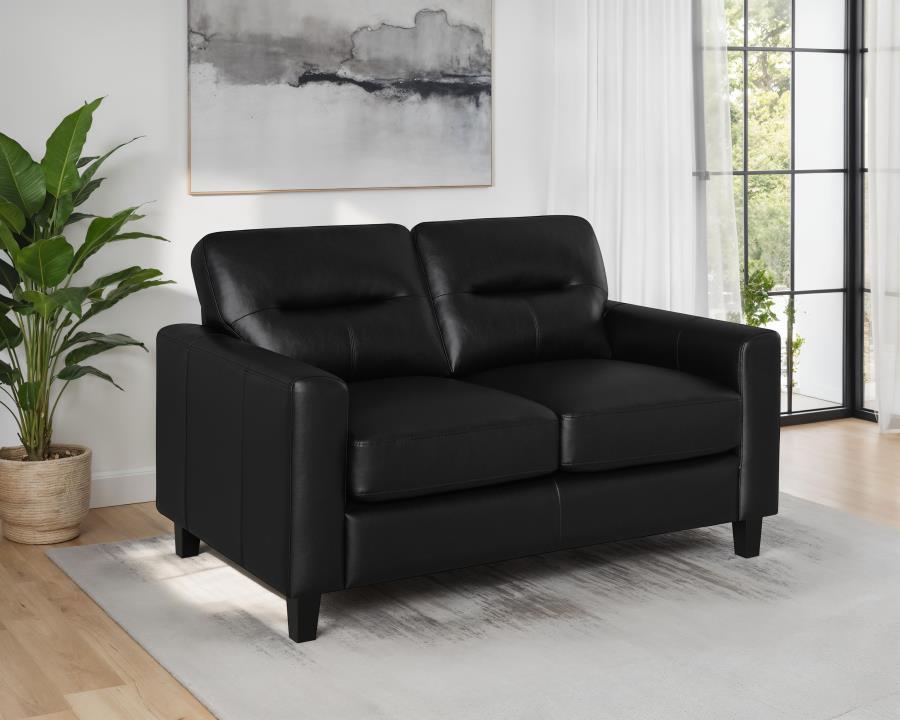 Scotland Faux Leather Upholstered Track Arm Loveseat Black view 2