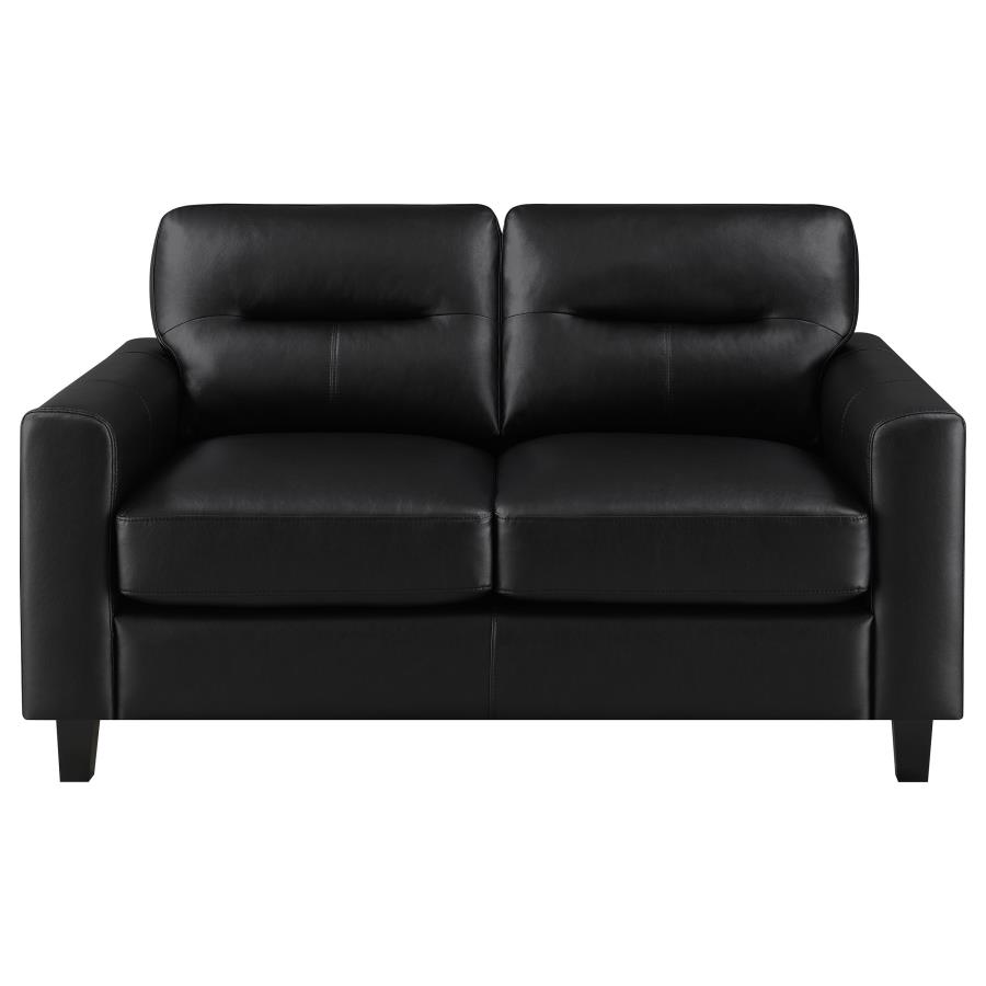 Scotland Faux Leather Upholstered Track Arm Loveseat Black view 3