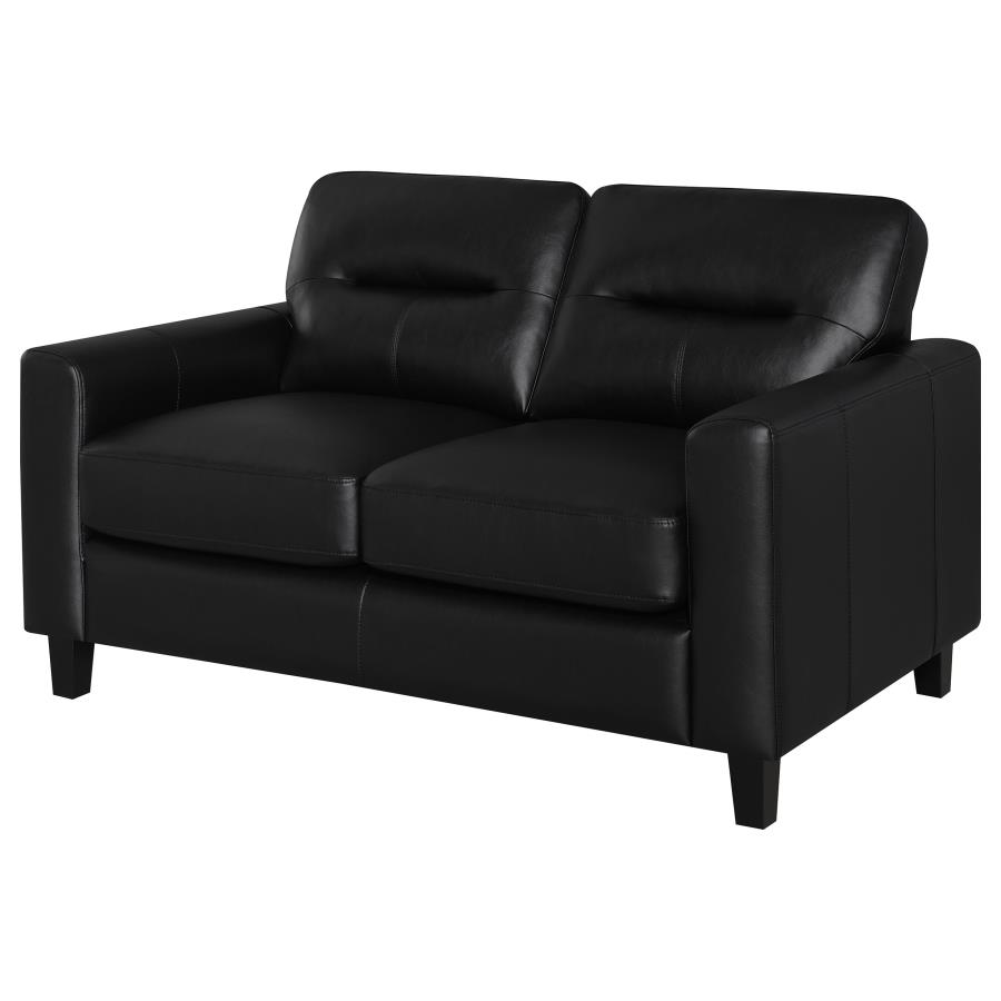 Scotland Faux Leather Upholstered Track Arm Loveseat Black view 4