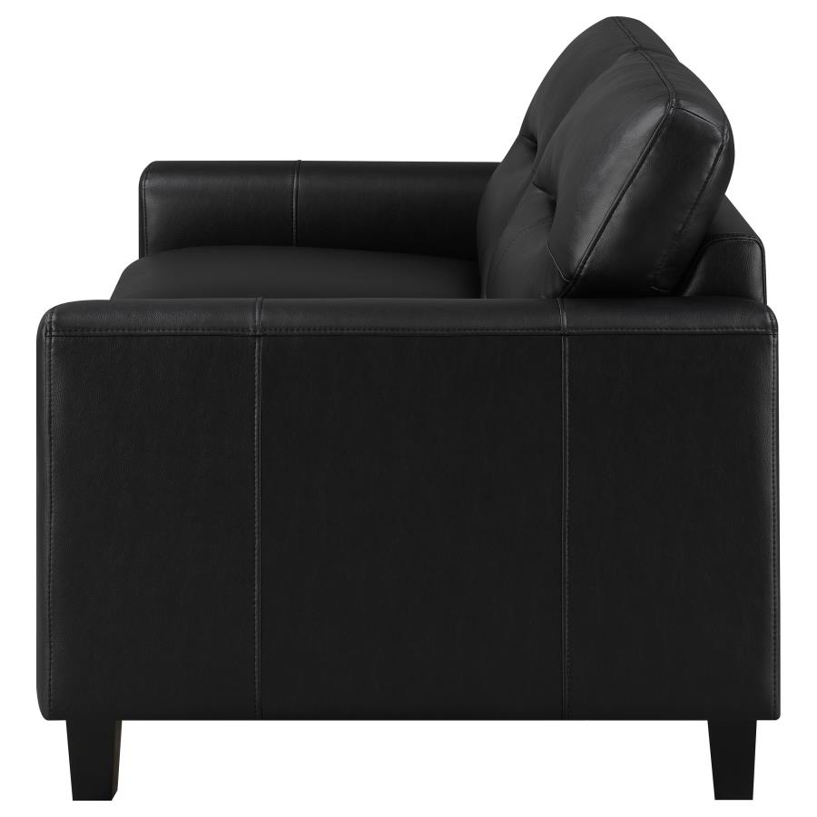 Scotland Faux Leather Upholstered Track Arm Loveseat Black view 5