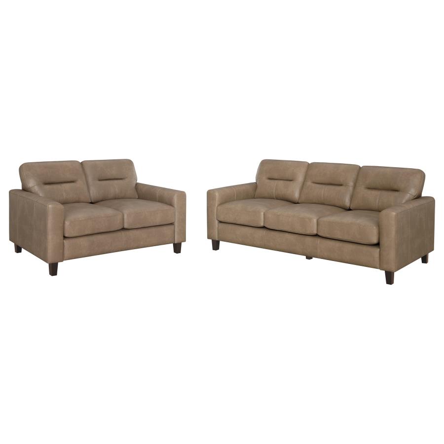Scotland 2-piece Faux Leather Upholstered Sofa Set Brown — Living Room Furniture