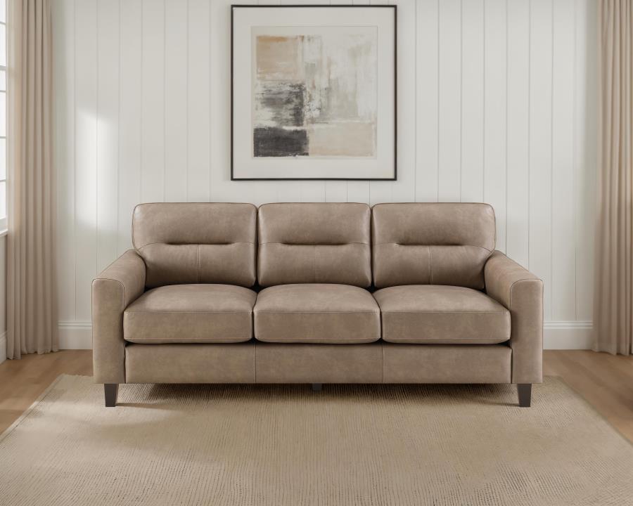 Scotland Faux Leather Upholstered Track Arm Sofa Brown view 2