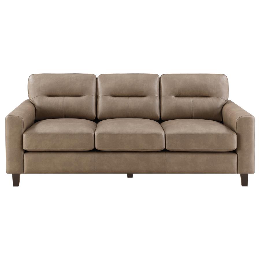 Scotland Faux Leather Upholstered Track Arm Sofa Brown view 3