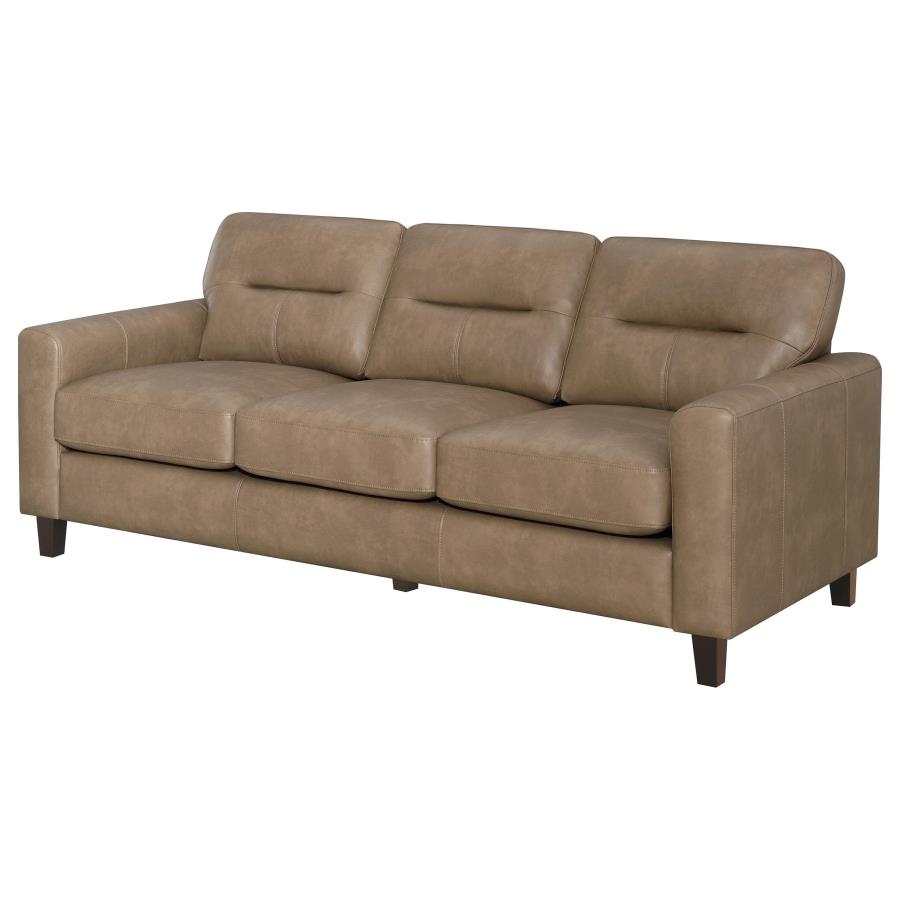 Scotland Faux Leather Upholstered Track Arm Sofa Brown view 4