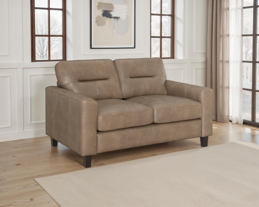 Scotland Faux Leather Upholstered Track Arm Loveseat Brown view 2