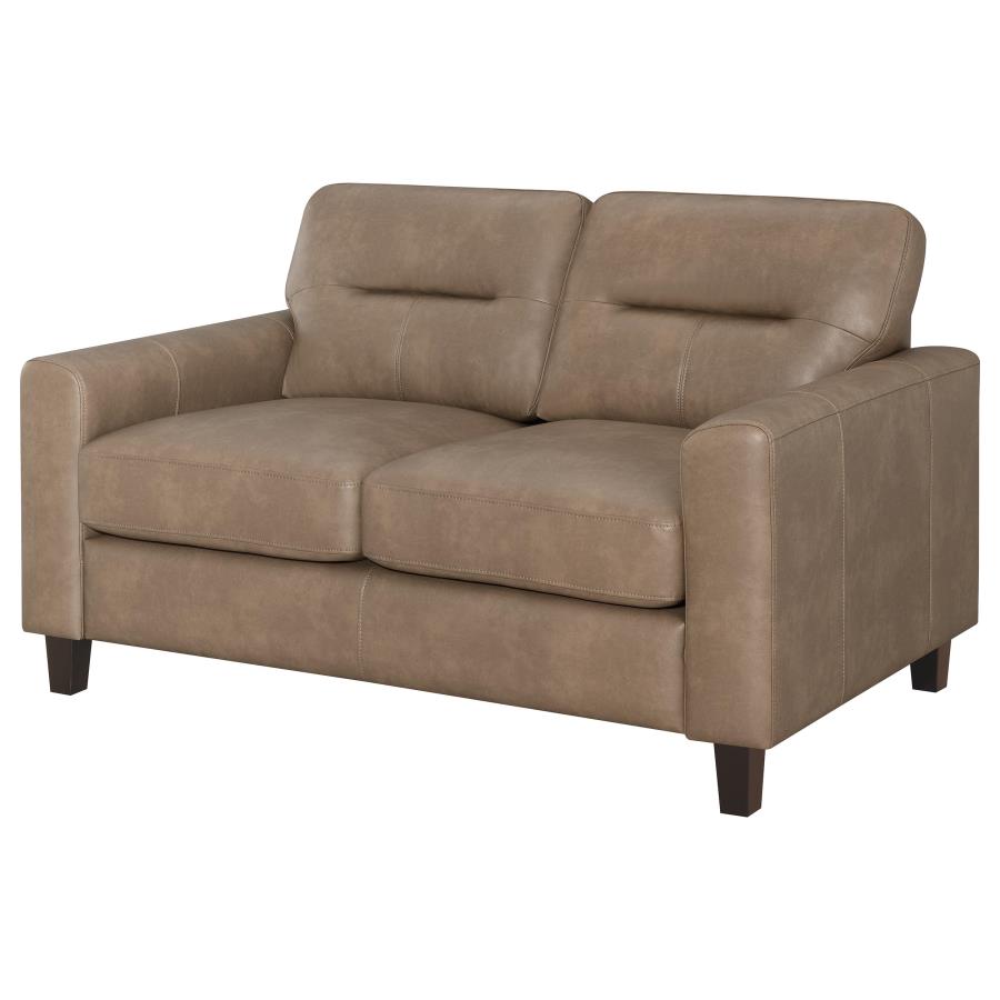 Scotland Faux Leather Upholstered Track Arm Loveseat Brown view 4