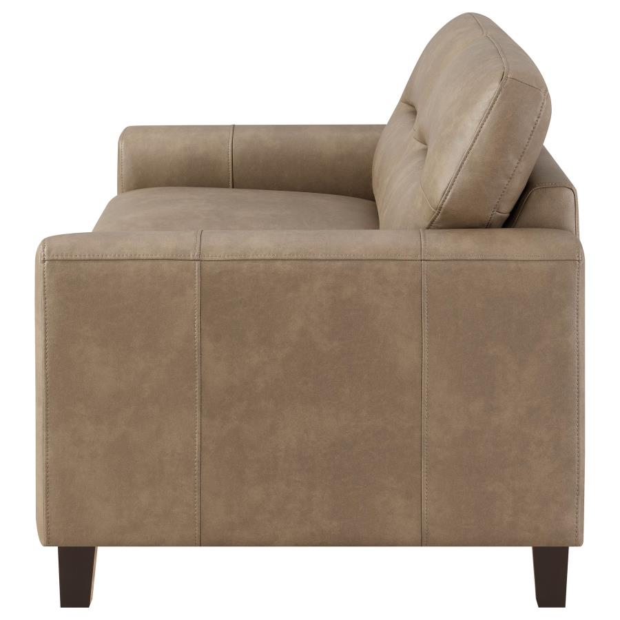Scotland Faux Leather Upholstered Track Arm Loveseat Brown view 5