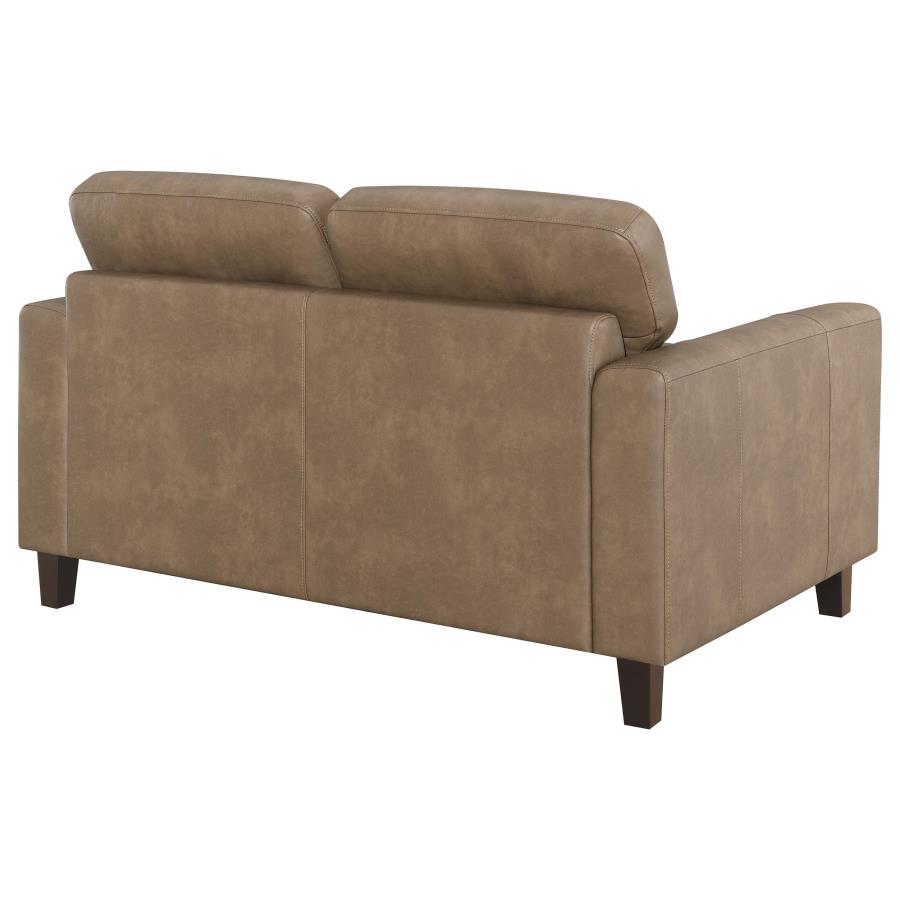 Scotland Faux Leather Upholstered Track Arm Loveseat Brown view 7