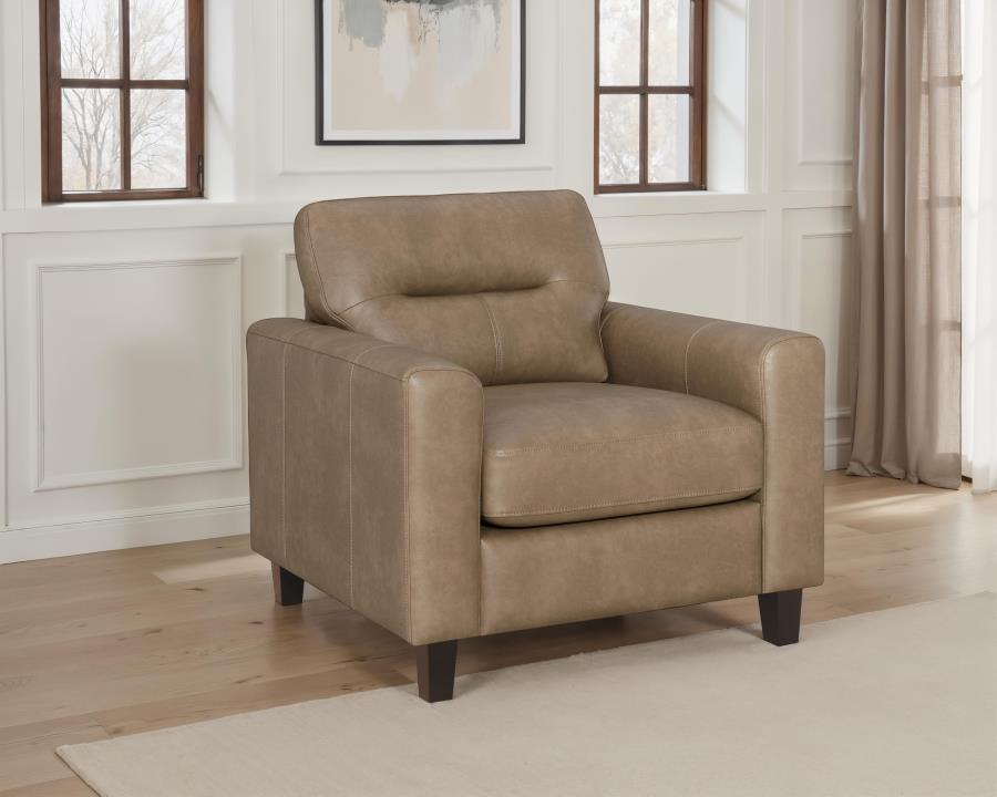 Scotland Faux Leather Upholstered Track Arm Chair Brown view 2