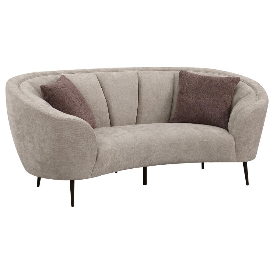Ellorie Upholstered Channel Back Curved Loveseat Beige — Living Room Furniture