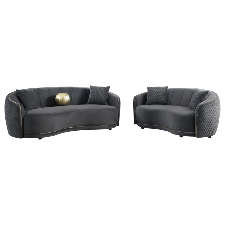 Brookside 2-piece Velvet Upholstered Sofa Set Dark Grey view 2