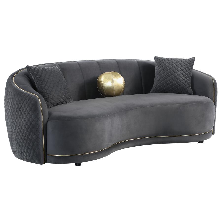 Brookside 2-piece Velvet Upholstered Sofa Set Dark Grey view 3