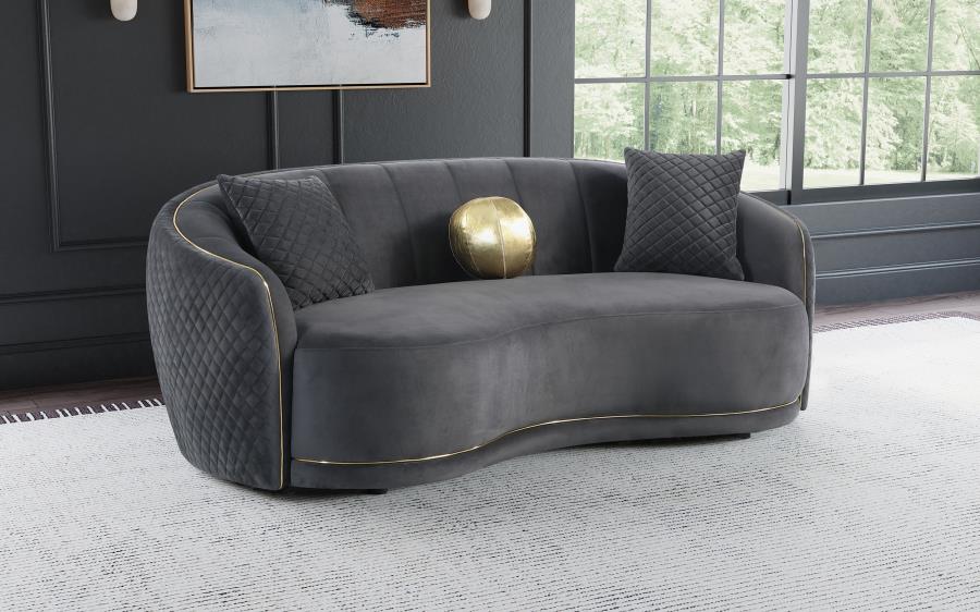 Brookside Velvet Upholstered Curved Sofa Dark Grey view 2