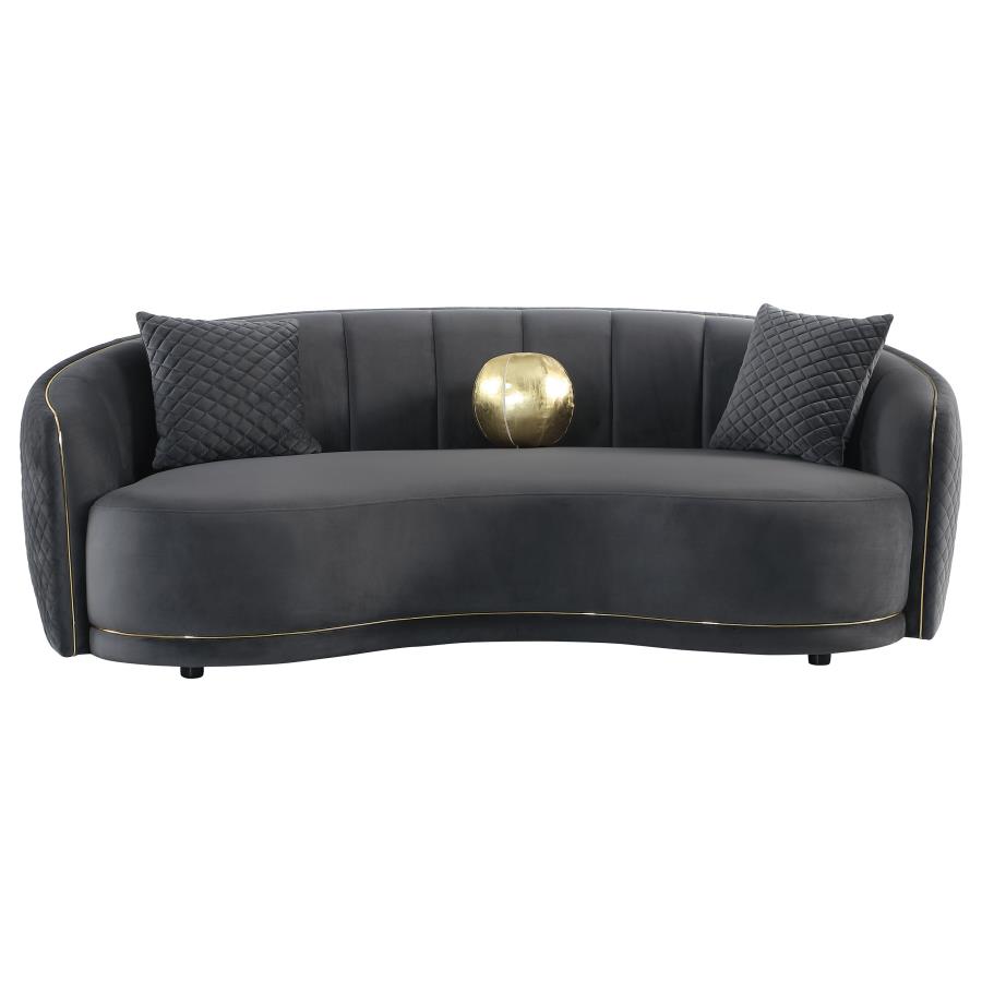 Brookside Velvet Upholstered Curved Sofa Dark Grey view 3