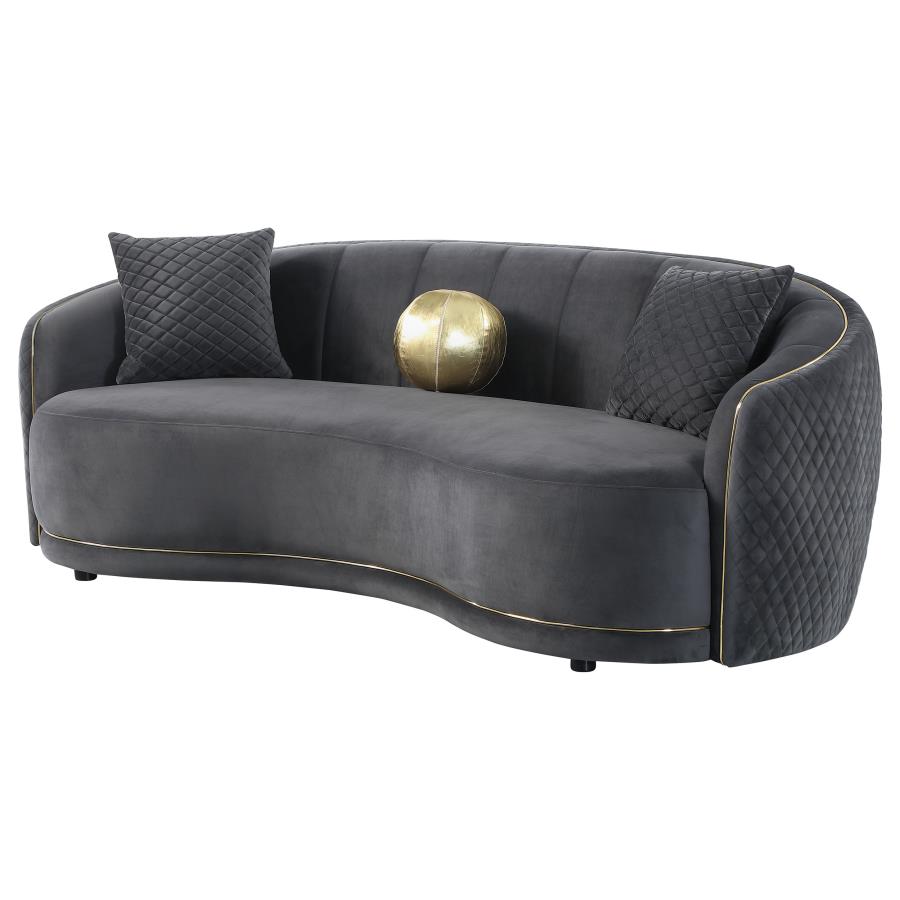 Brookside Velvet Upholstered Curved Sofa Dark Grey view 4