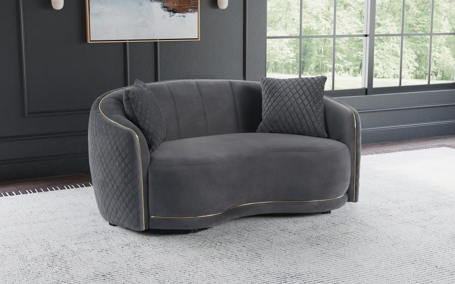 Brookside Velvet Upholstered Curved Loveseat Dark Grey view 2