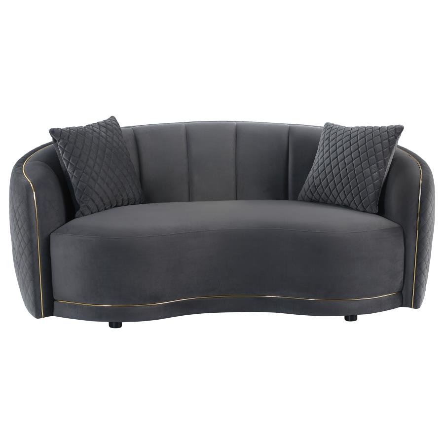 Brookside Velvet Upholstered Curved Loveseat Dark Grey view 3