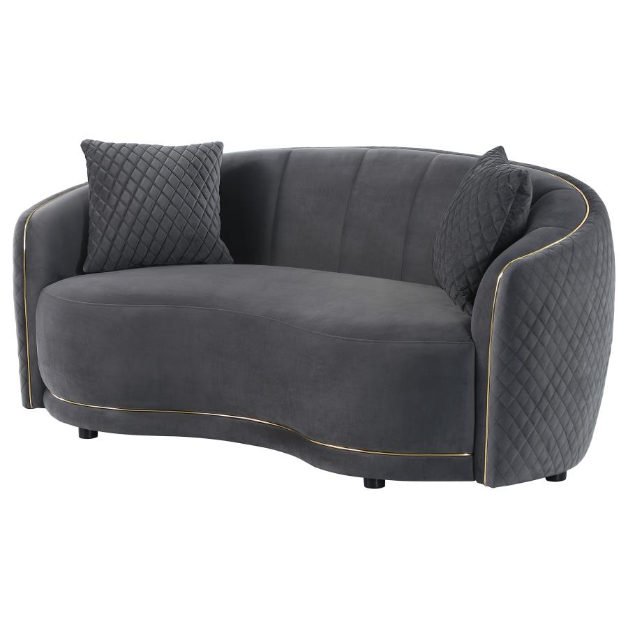 Brookside Velvet Upholstered Curved Loveseat Dark Grey view 4