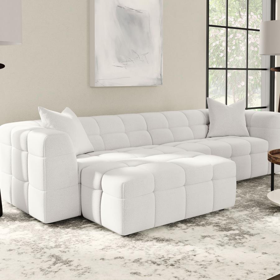Everly Boucle Upholstered Rectangular Ottoman Off White view 2