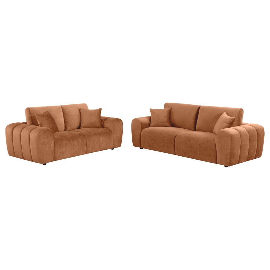 Burnett 2-piece Chenille Upholstered Sofa Set Burnt Orange view 2