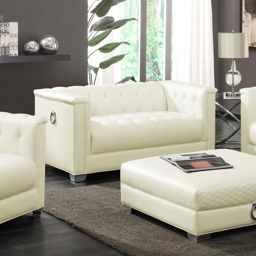 Chaviano Upholstered Track Arm Loveseat Pearl White view 2