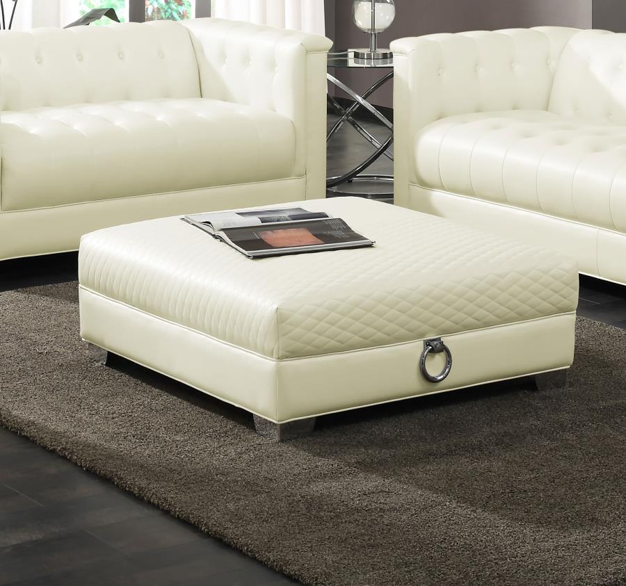 Chaviano Square Upholstered Ottoman Pearl White view 2