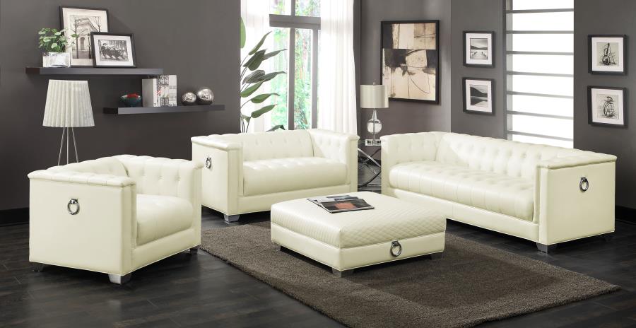 Chaviano Square Upholstered Ottoman Pearl White view 7