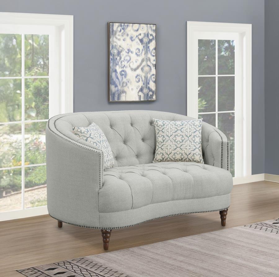 Avonlea Upholstered Sloped Arm Loveseat Grey Fabric view 2