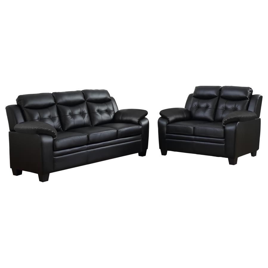 Finley 2-piece Upholstered Padded Arm Tufted Sofa Set Black view 2